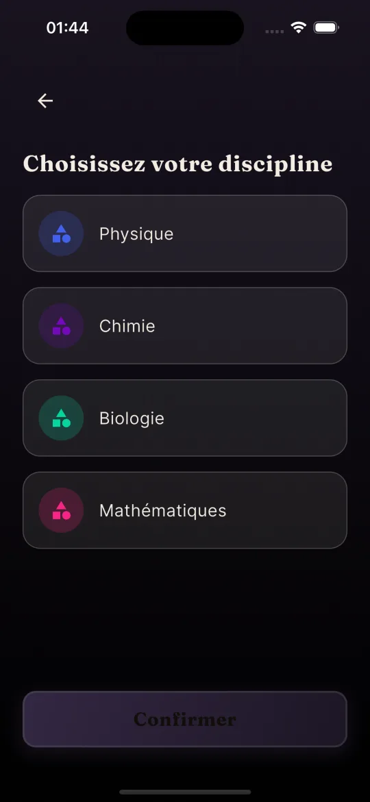 Écran de démonstration : Catégories