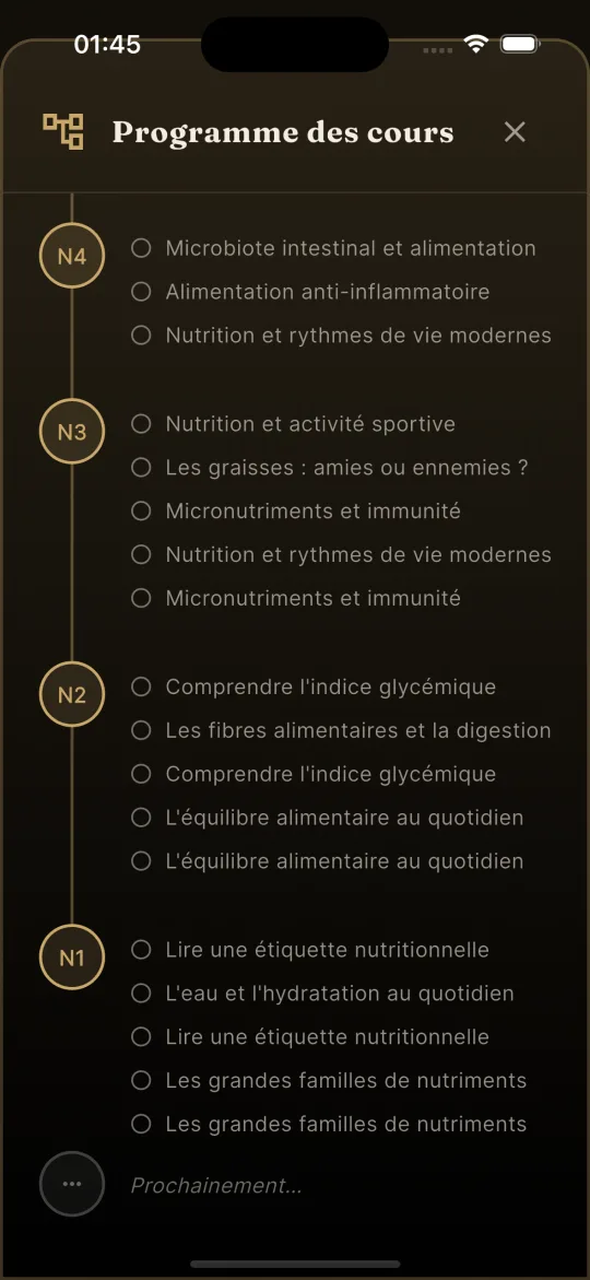 Exemple de l’écran Cours de l’application Agor.OS